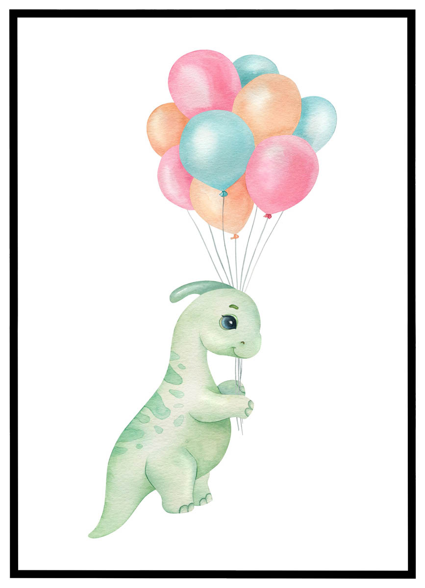 Plakat Dinosaur med balloner