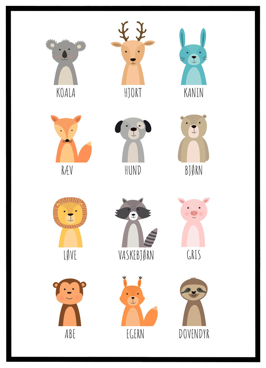 Plakat Dyr med navne