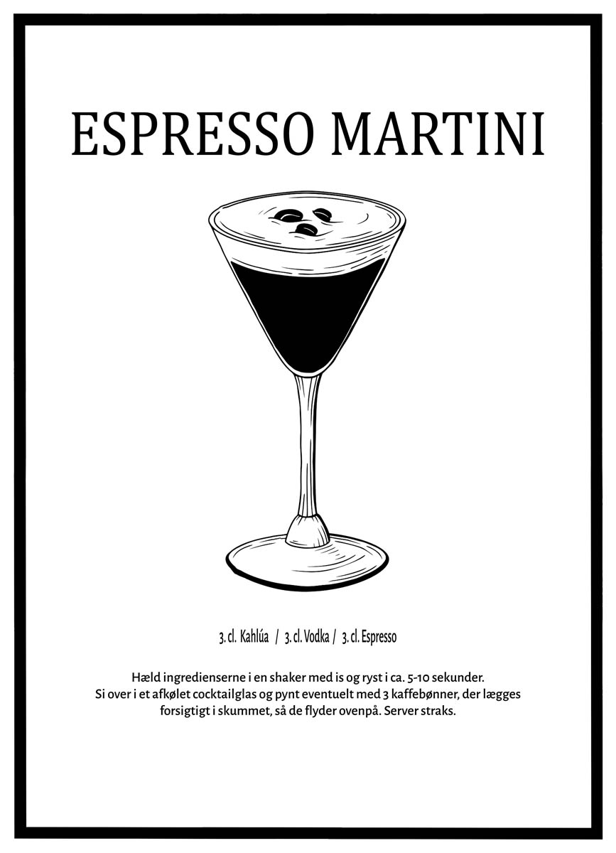 Plakat Espresso Martini opskrift