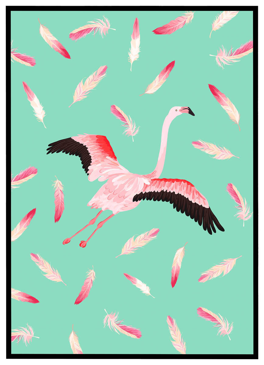 Plakat Flamingo med grøn baggrund