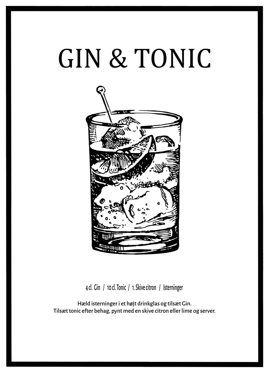 Plakat Gin & Tonic - opskrift