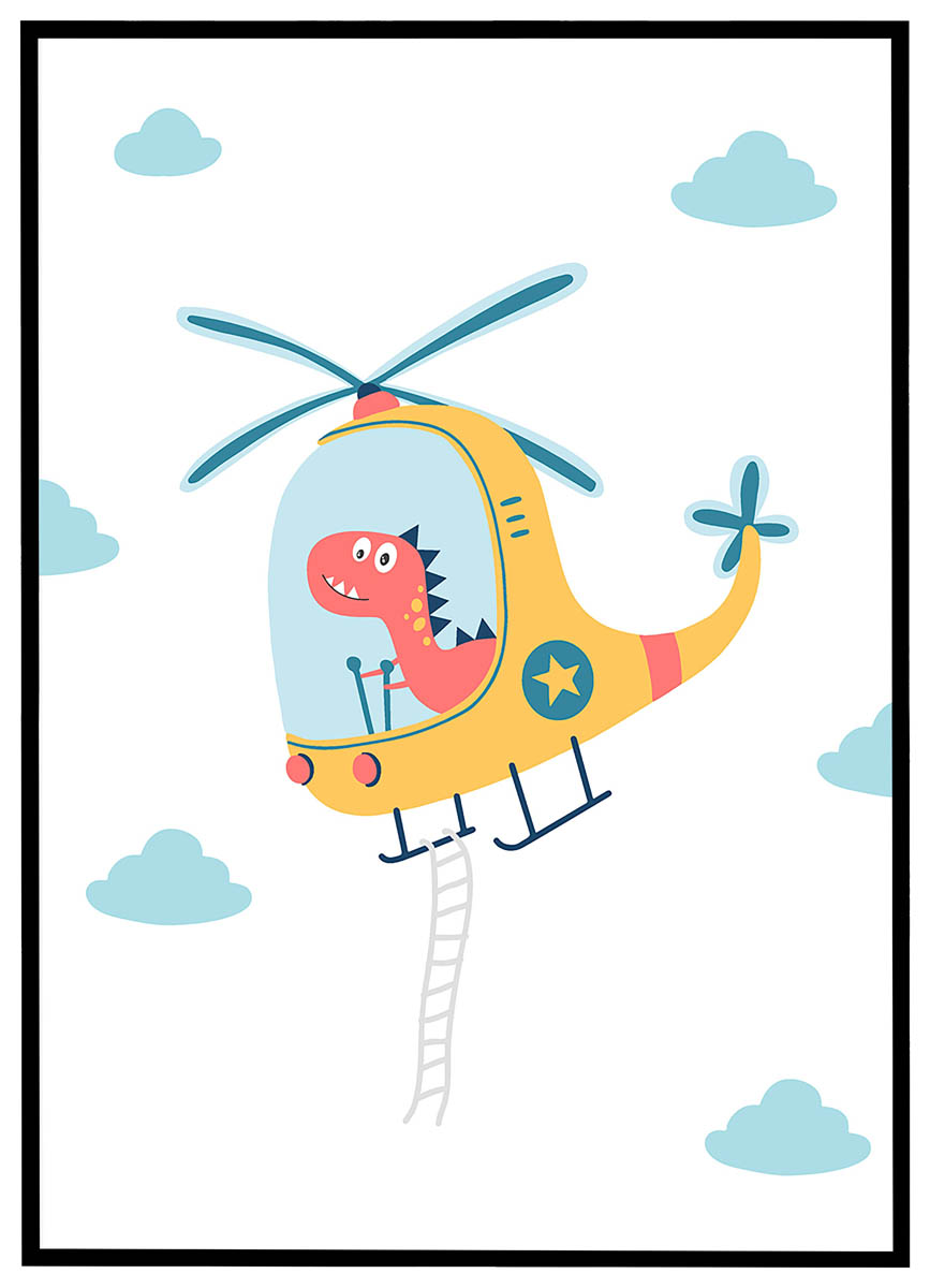 Plakat Dino i helikopter