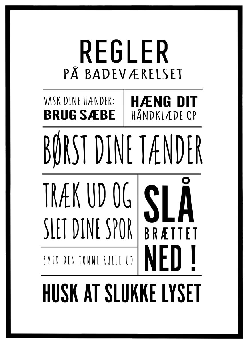 Plakat Regler på badeværelset