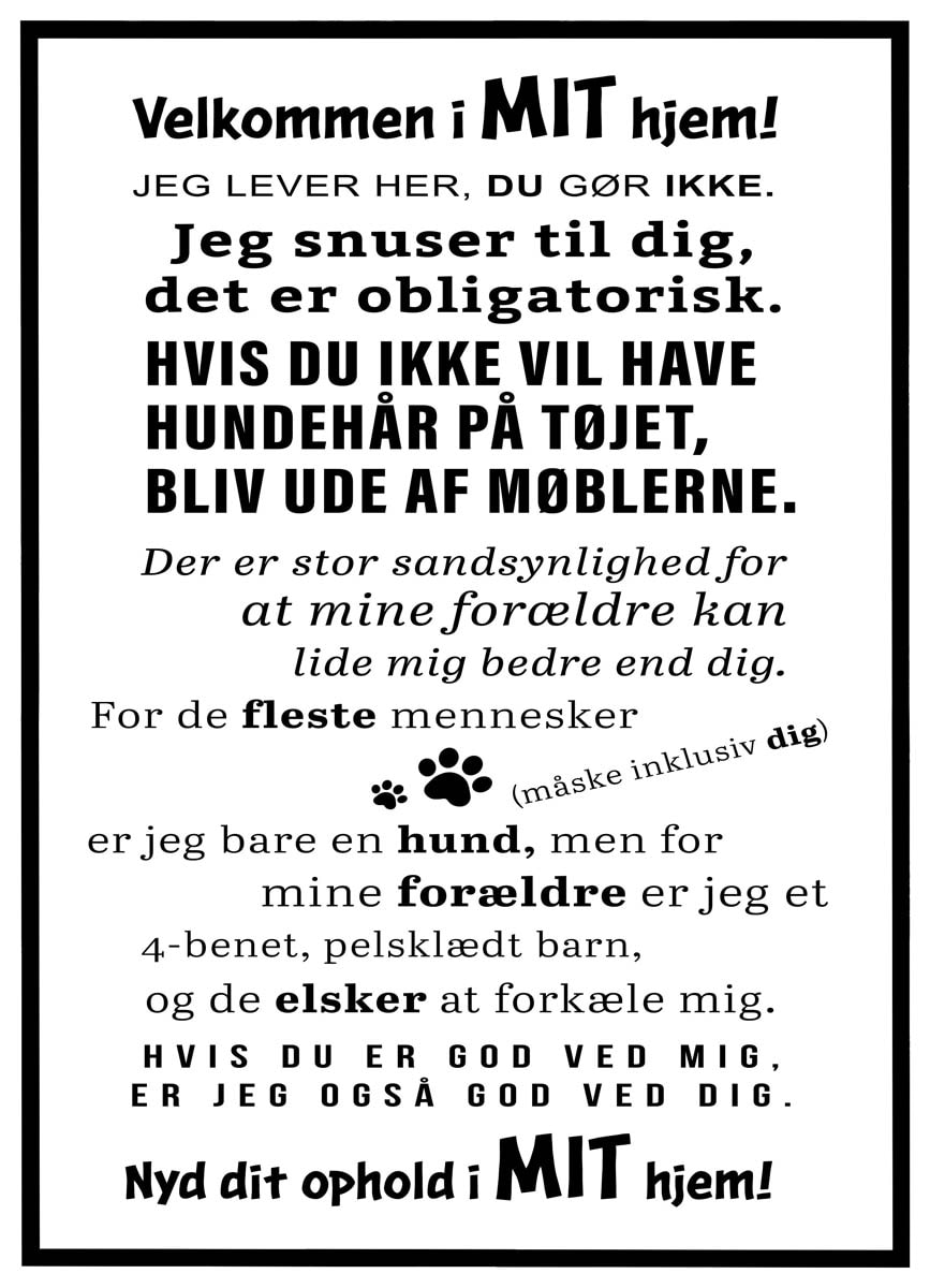Plakat Velkommen i hundens hjem