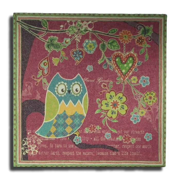 Træskilt Ugle med rød baggrund