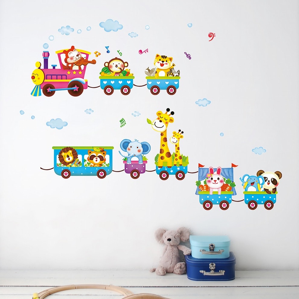 Wallsticker Tog med søde dyr