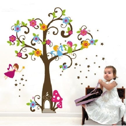 Wallsticker Træ med søde feer