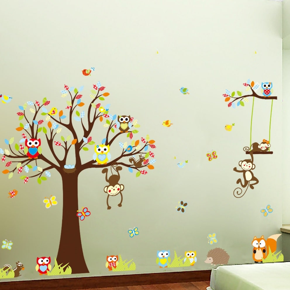 Wallsticker Træ med mange dyr