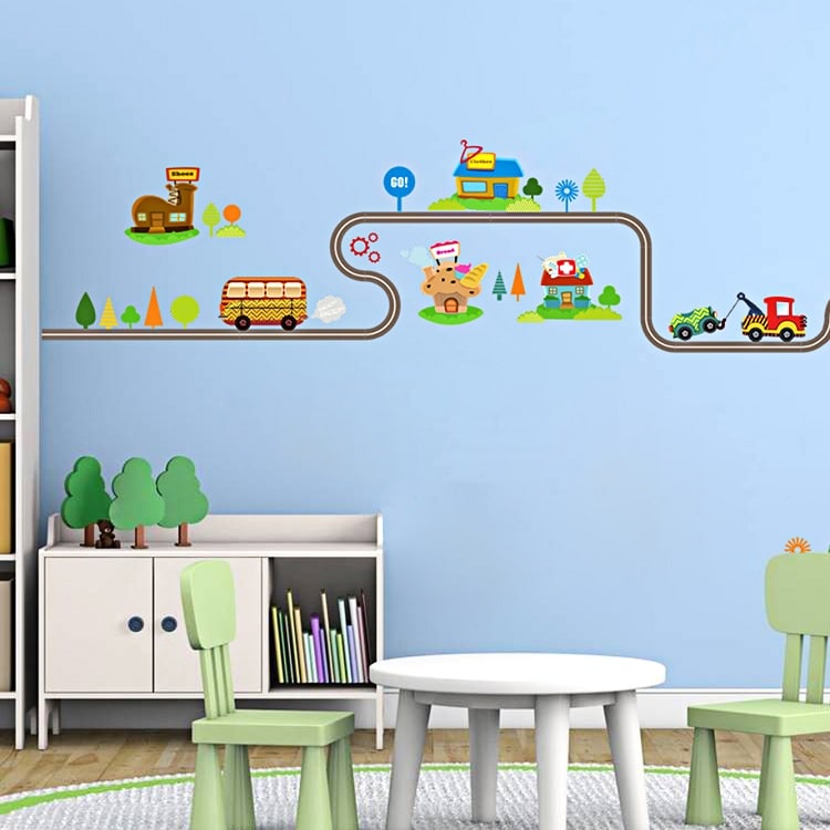 Wallsticker Vejbaner m. biler og huse