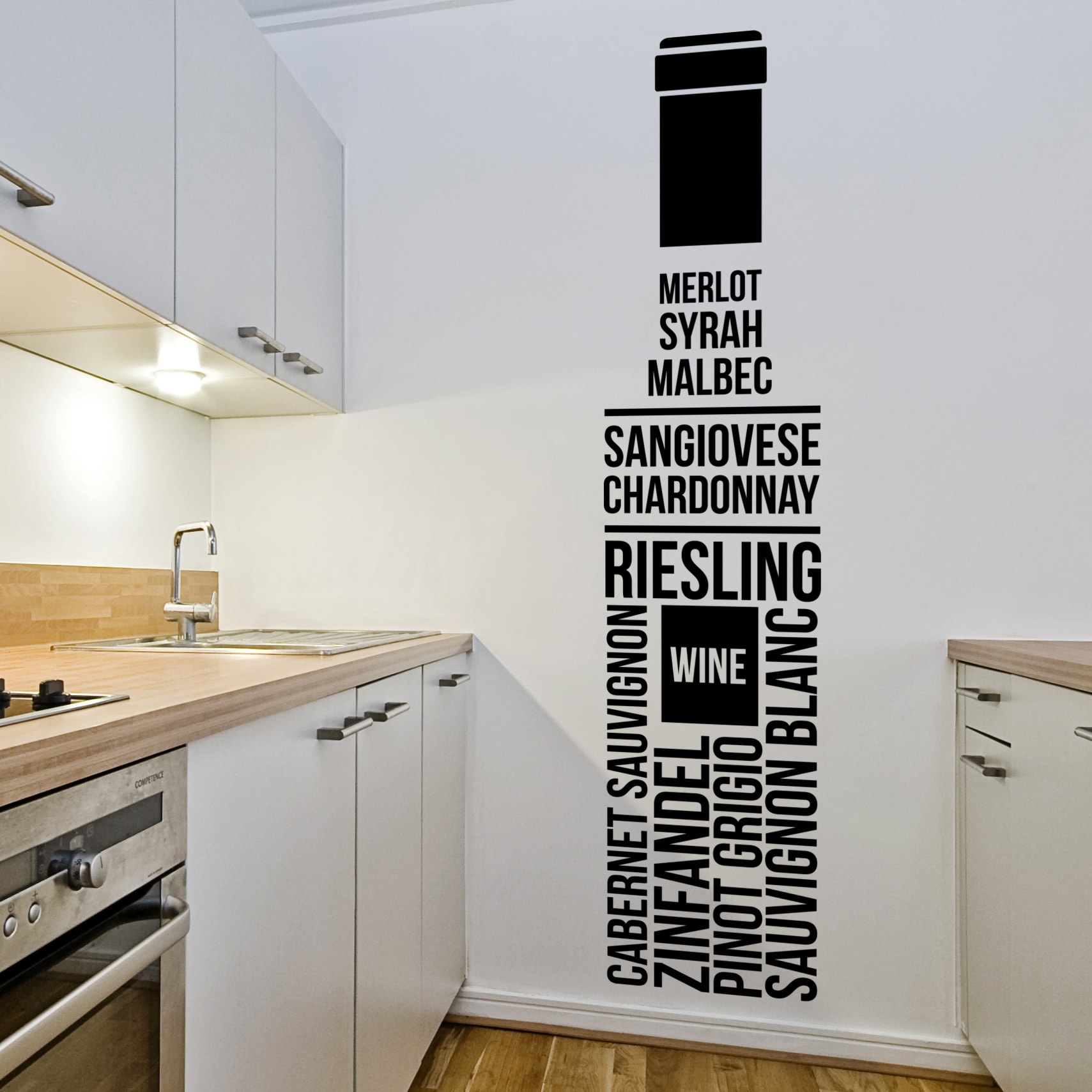 Wallsticker Vinflaske med vintyper