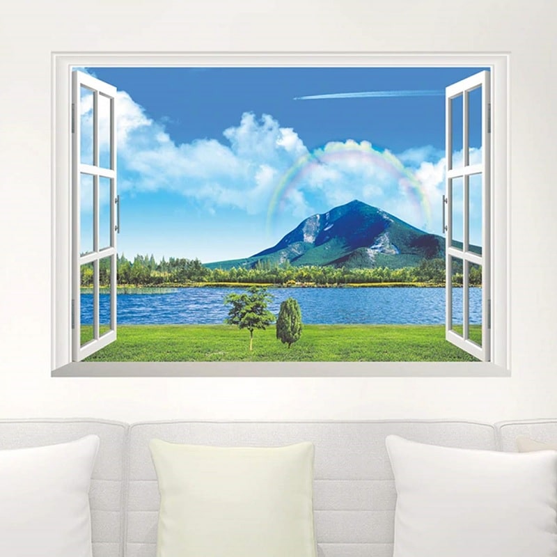 Wallsticker Vindue til bjerglandskab