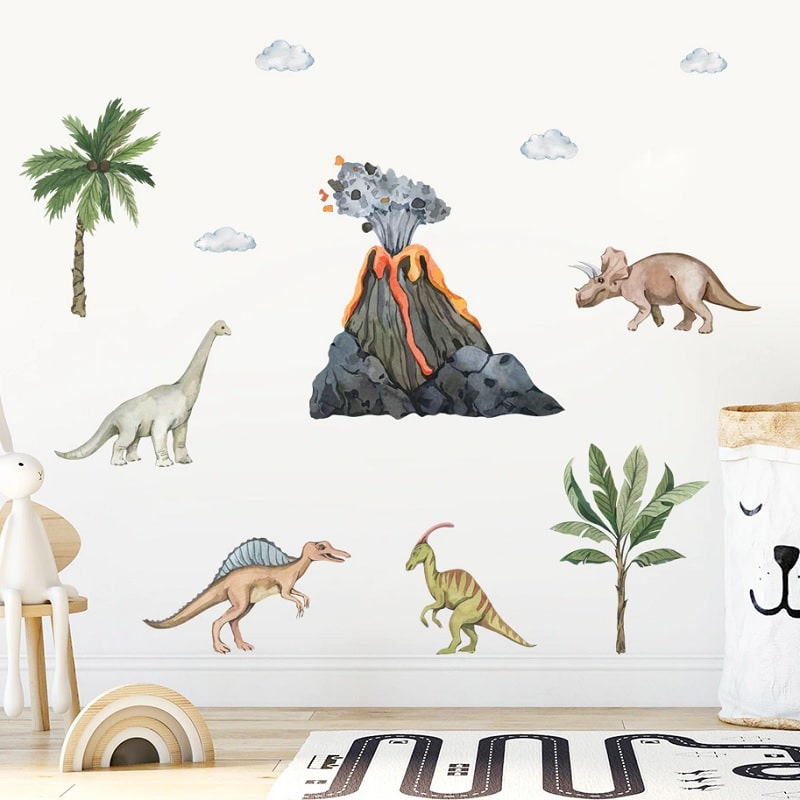 Wallsticker Dinosaurer med vulkan