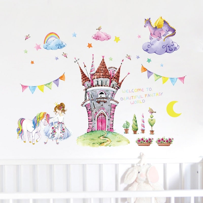 Wallsticker Eventyrslot med Prinsesse