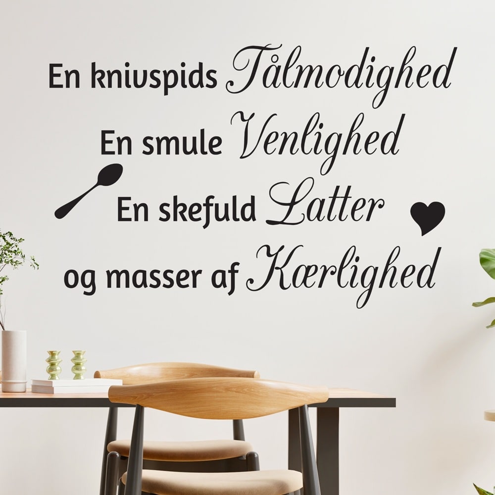 Wallsticker Tålmodighed - Venlighed - Latter - Kærlighed