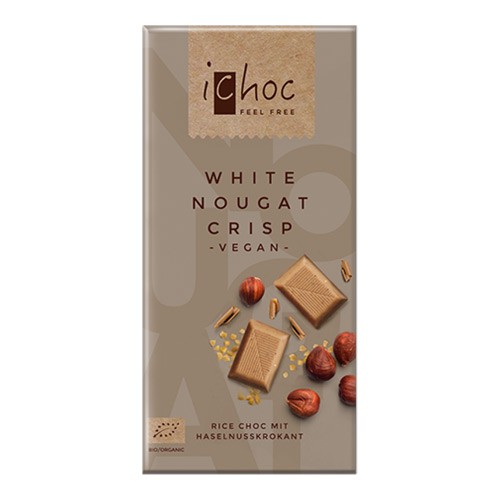 Hvid nougat crisp Økologisk - 80 gram - Ichok
