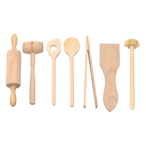 Børne køkkentræsæt 7 stk i bøgetræ - 1 styk - Biogan