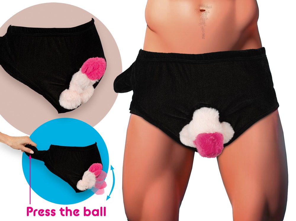 Gag-trusser med bevægelig plyspenis