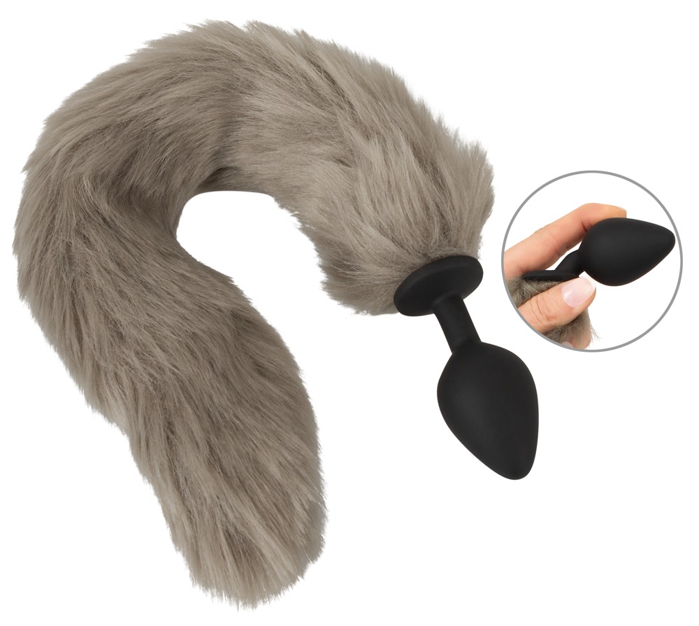 Analplug "fluffy tail" med lang kunstig pelshale