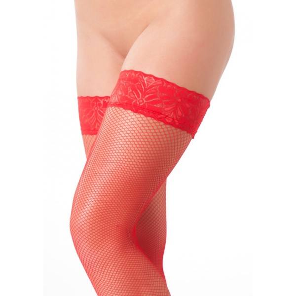 Rimba - Selvsiddende Netstrømper Med Blonde Kant-Rød