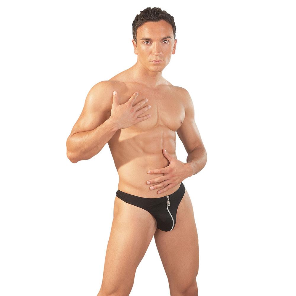 Men'S String Zipper Black S