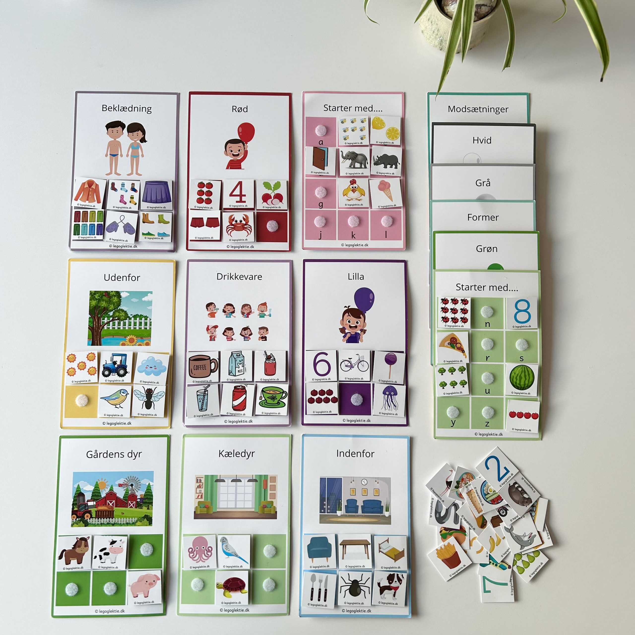 Sprogkort 1 - sprogudvikling med piktogrammer (farver, dyr, tal, bogstaver, kategorisering)