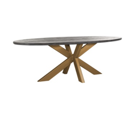 Blackbone ovalt spisebord i egetræ og stål 230 x 100 cm - Antik messing/Børstet sort