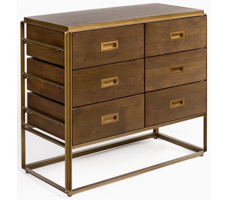 Kommode i metal og egetræ B100 cm - Antik guld/Antik brunbejset