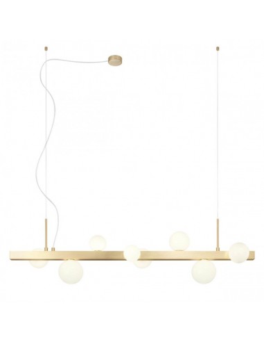 GOJI Langbordspendel i aluminium og glas B120 cm 8 x G9 - Mat guld/Opalhvid