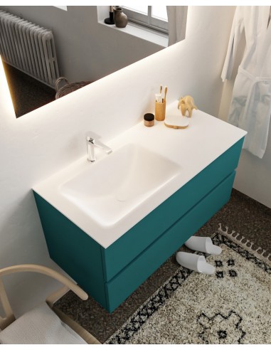 Vica Komplet badmiljø venstrevendt håndvask B100 cm MDF - Petrolium/Talkum