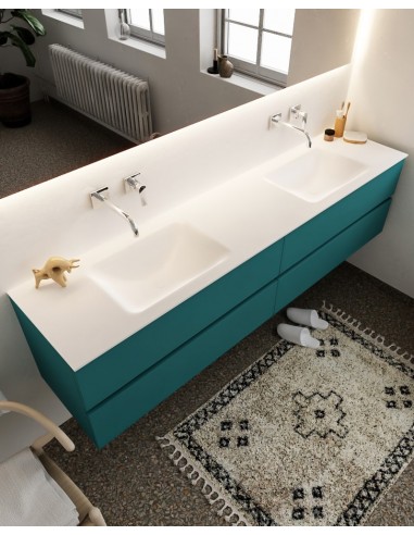 Vica Komplet badmiljø dobbelt håndvask B200 cm MDF - Petrolium/Talkum