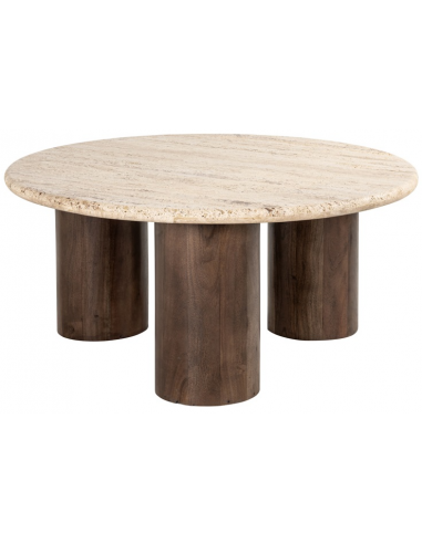 Douglas sofabord i mangotræ og travertin H40 x Ø90 cm - Brun/Travertin