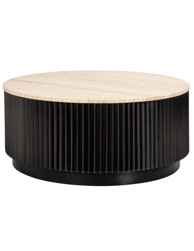 Hampton sofabord i MDF og travertin H38,5 x Ø90 cm - Sort/Travertin