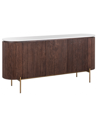 Barkley sideboard i metal, egetræ og marmor B180 cm - Børstet guld/Rustik brun/Hvid marmor