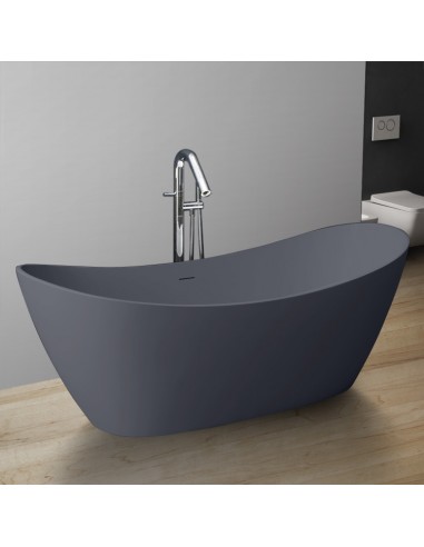 Fritstående badekar i solid stone 185 x 78,5 cm - Mat betongrå