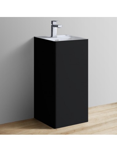 Gulvmonteret håndvask m/hanehul i solid stone H85 x B40 cm - Mat sort/Mat hvid