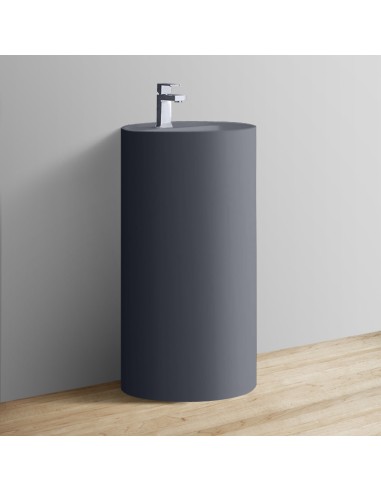 Gulvmonteret håndvask m/hanehul i solid stone H85 x Ø45 cm - Mat betongrå