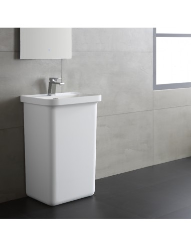 Gulvmonteret håndvask m/hanehul i solid stone H85 x B52 cm - Mat hvid