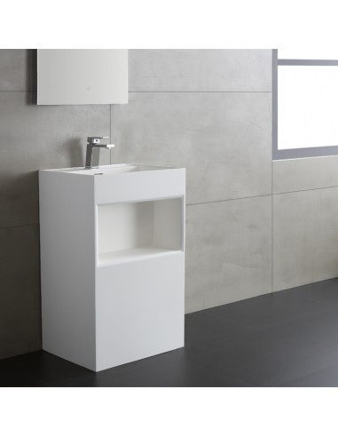 Gulvmonteret håndvask m/hanehul i solid stone H85 x B50 cm - Blank hvid