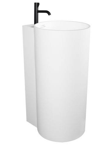 Gulvmonteret håndvask m/hanehul i solid stone H90 x B42 cm - Mat hvid