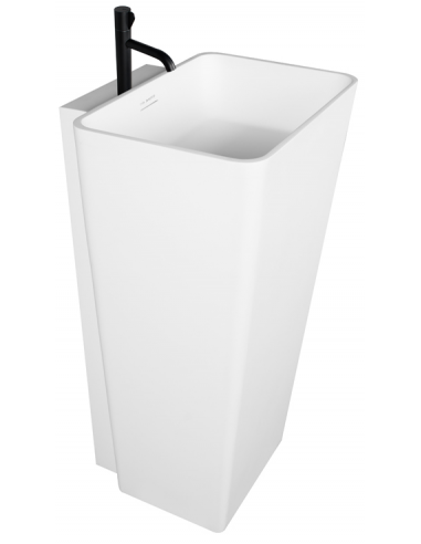 Gulvmonteret håndvask m/hanehul i solid stone H90 x B50 cm - Mat hvid