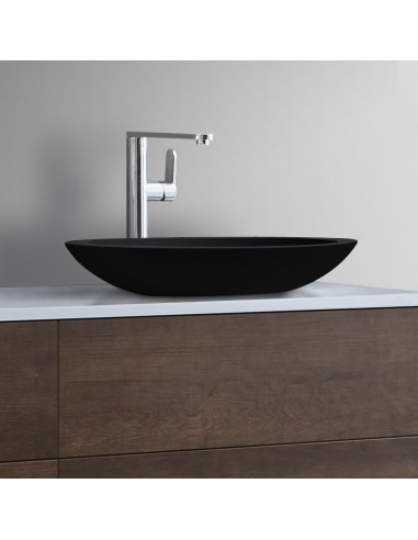 Bordmonteret oval håndvask i solid stone 58,5 x 34 cm - Mat sort