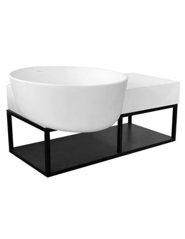 Væghængt komplet badmiljø i metal og solid stone B80 x D49 cm - Sort/Blank hvid