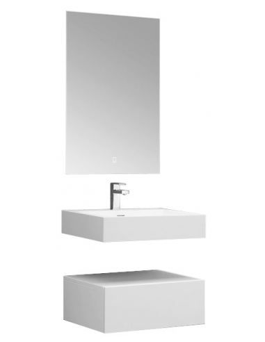 Væghængt komplet badmiljø m/spejl i solid stone B60 x D48 cm - Mat hvid