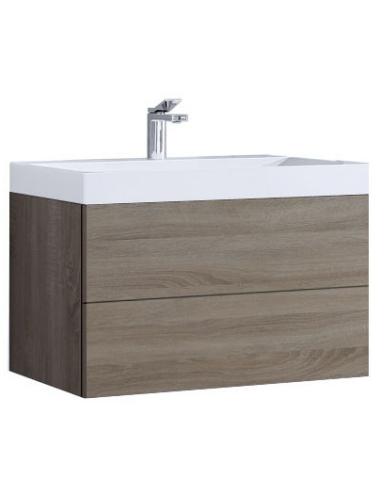 Brugge Væghængt komplet badmiljø i MDF og mineralsten B80 x D56 cm - Lys eg/Hvid