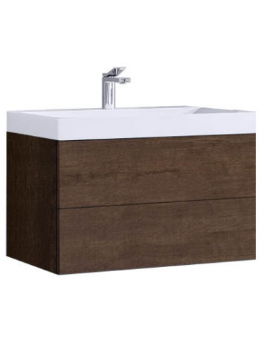 Brugge Væghængt komplet badmiljø i MDF og mineralsten B80 x D56 cm - Mørk eg/Hvid