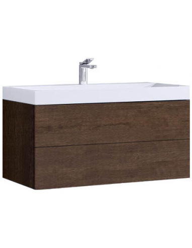 Brugge Væghængt komplet badmiljø i MDF og mineralsten B100 x D56 cm - Mørk eg/Hvid