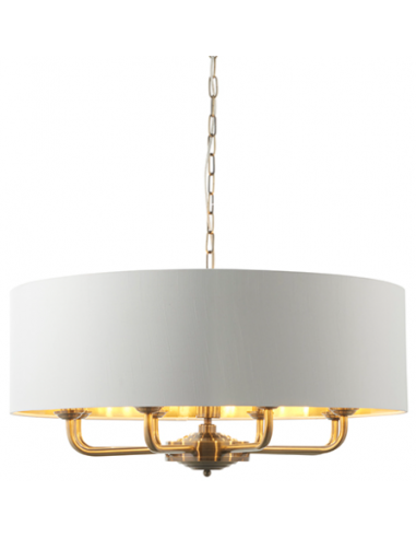 Highclere Lysekrone i metal og tekstil Ø70 cm 8 x E14 - Antik messing/Cremehvid