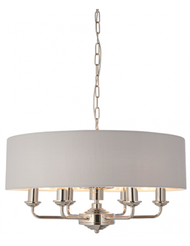 Highclere Lysekrone i metal og tekstil Ø55 cm 6 x E14 - Nikkel/Grå