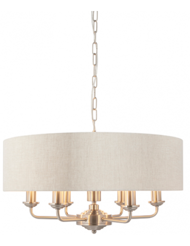 Highclere Lysekrone i metal og tekstil Ø55 cm 6 x E14 - Børstet krom/Natur