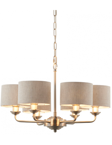 Highclere Lysekrone i metal og tekstil Ø54 cm 6 x E14 - Børstet krom/Natur